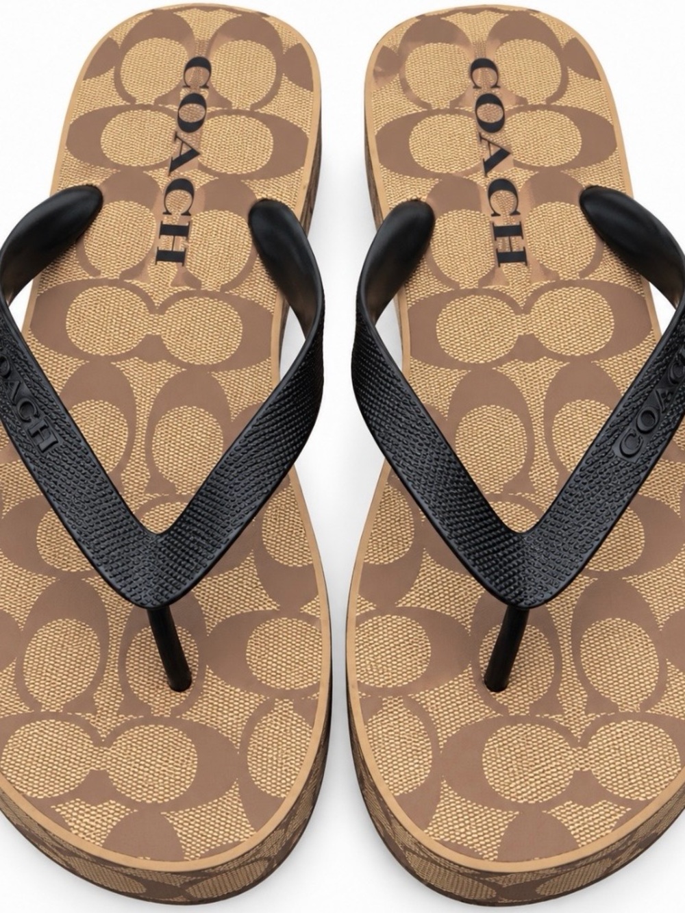 Coach Women’s Logo-Print Flip Flops in Brown and Black